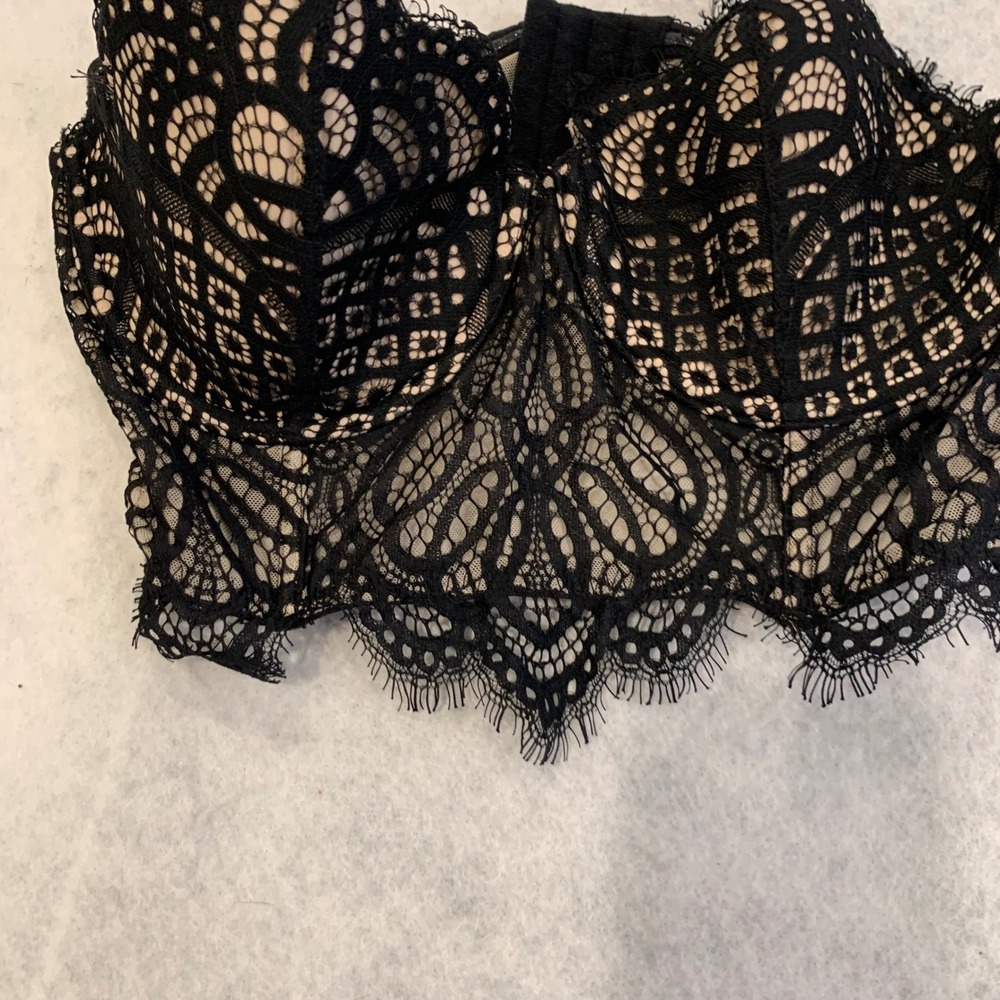 Black eyelash Lace Bra 36C Coquette Gothic Romantic strapless rage whimsigoth - Picture 2 of 5